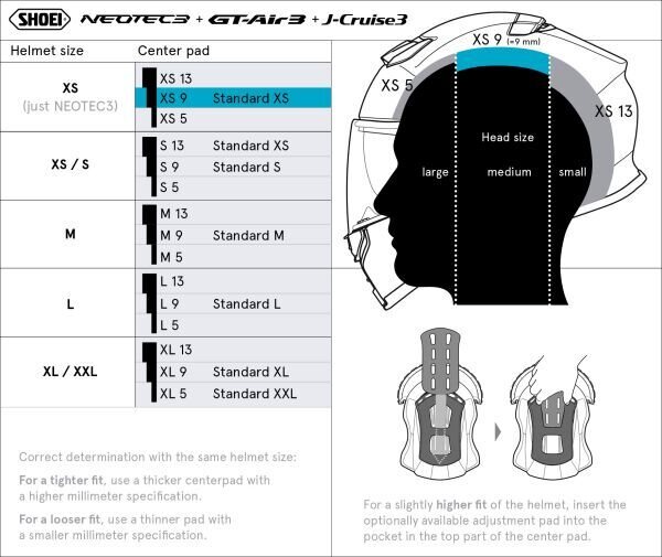 Shoei Päälaen pehmuste Neotec3/GT-Air3/J-Cruise3 XS9