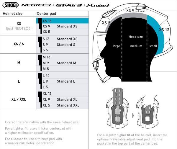 Shoei Päälaen pehmuste Neotec3/GT-Air3/J-Cruise3 XS13