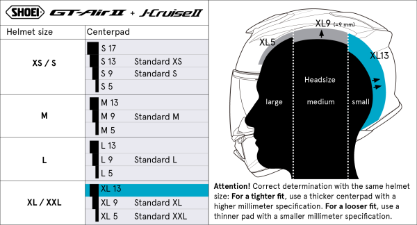 Shoei Päälaen pehmuste GT-Air2/J-Cruise2 XL13
