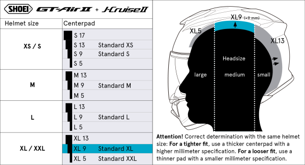 Shoei Päälaen pehmuste GT-Air2/J-Cruise2 XL9
