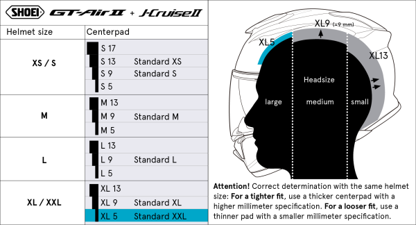 Shoei Päälaen pehmuste GT-Air2/J-Cruise2 XL5