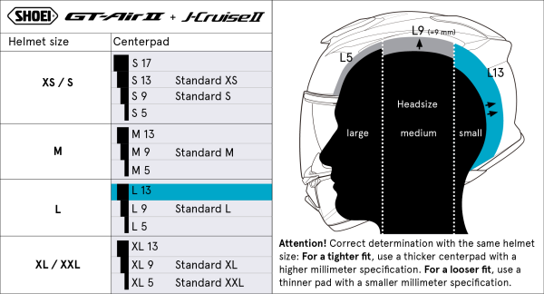 Shoei Päälaen pehmuste GT-Air2/J-Cruise2 L13