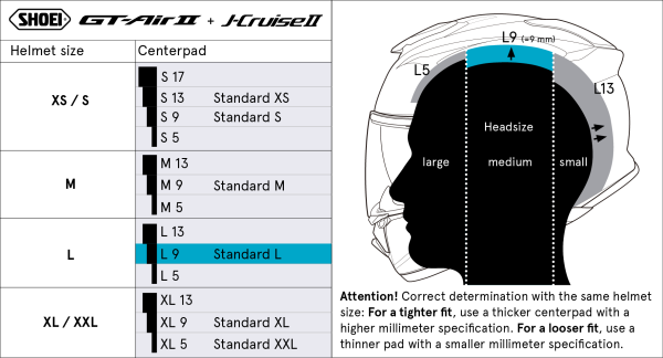 Shoei Päälaen pehmuste GT-Air2/J-Cruise2 L9