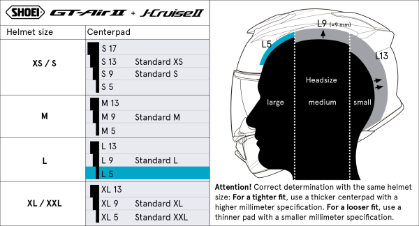 Shoei Päälaen pehmuste GT-Air2/J-Cruise2 L5