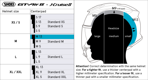 Shoei Päälaen pehmuste GT-Air2/J-Cruise2 M13