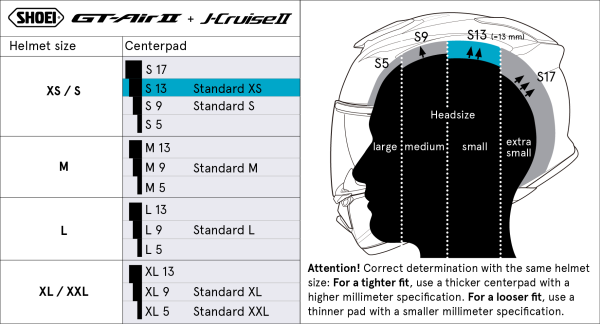 Shoei Päälaen pehmuste GT-Air2/J-Cruise2 S13