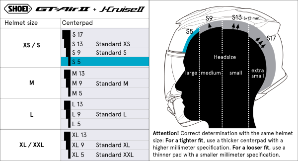 Shoei Päälaen pehmuste GT-Air2/J-Cruise2 S5