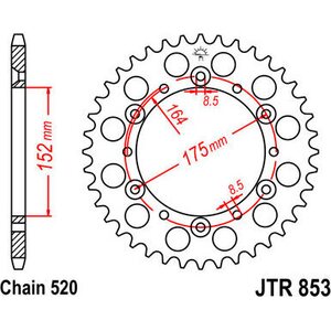 JT Sprockets takaratas 853.50 teräs musta